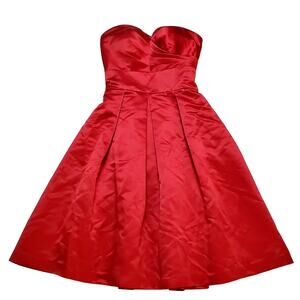 True Red Silk Mini Dress Strapless Prom Dance Homecoming Gown